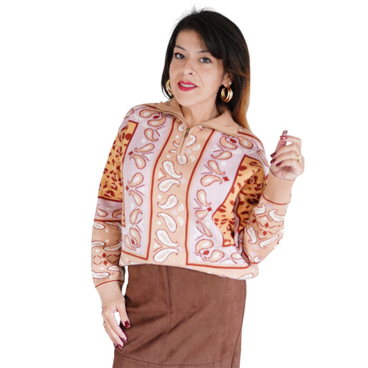 Margot Bandana Leopard Pullover in Pink/ Mocha