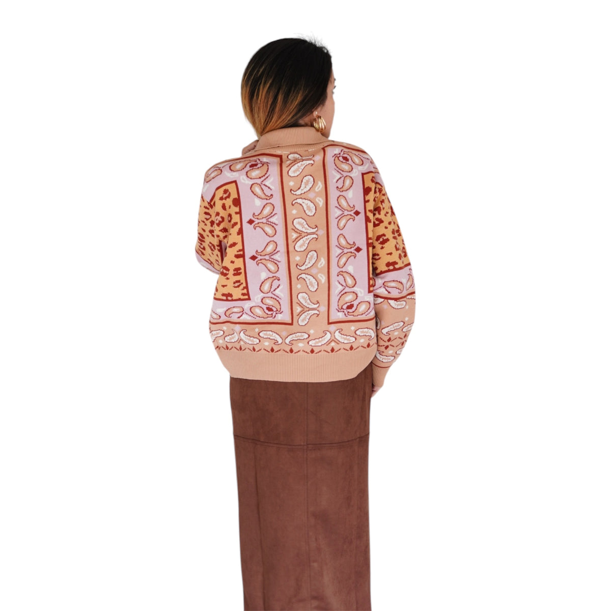 Margot Bandana Leopard Pullover in Pink/ Mocha