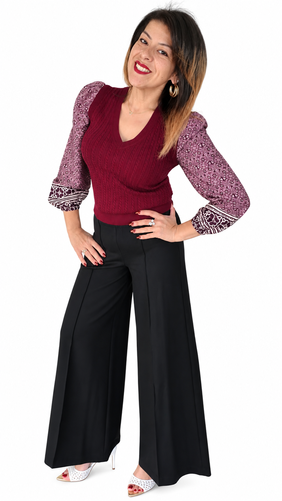The Tessa Statement Sleeve Sweater in Purple
