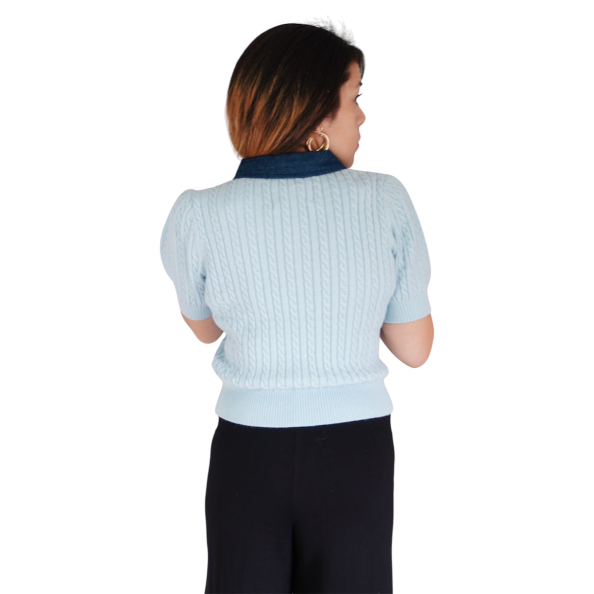 Astor Denim Mix Mini Cable Short Sleeve Pullover by 525 America