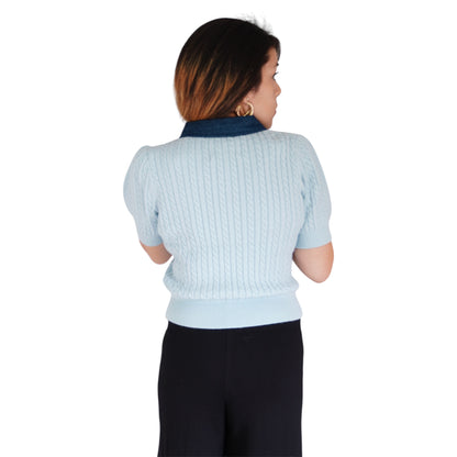 Astor Denim Mix Mini Cable Short Sleeve Pullover by 525 America