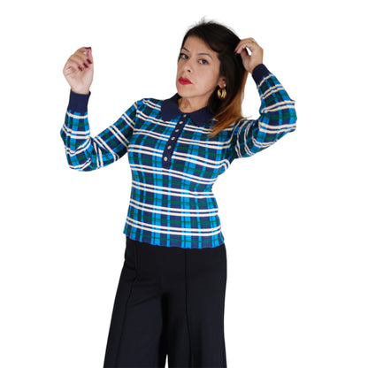 Sienna Plaid Rib Polo Top by 525 America