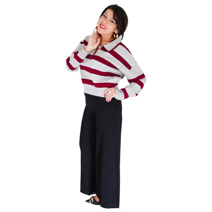 Vera Double Johnny Collar Rugby Stripe Pullover by 525 America