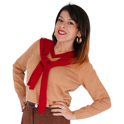 Cerise: Cotton Shawl V- Neck Pullover by 525 America
