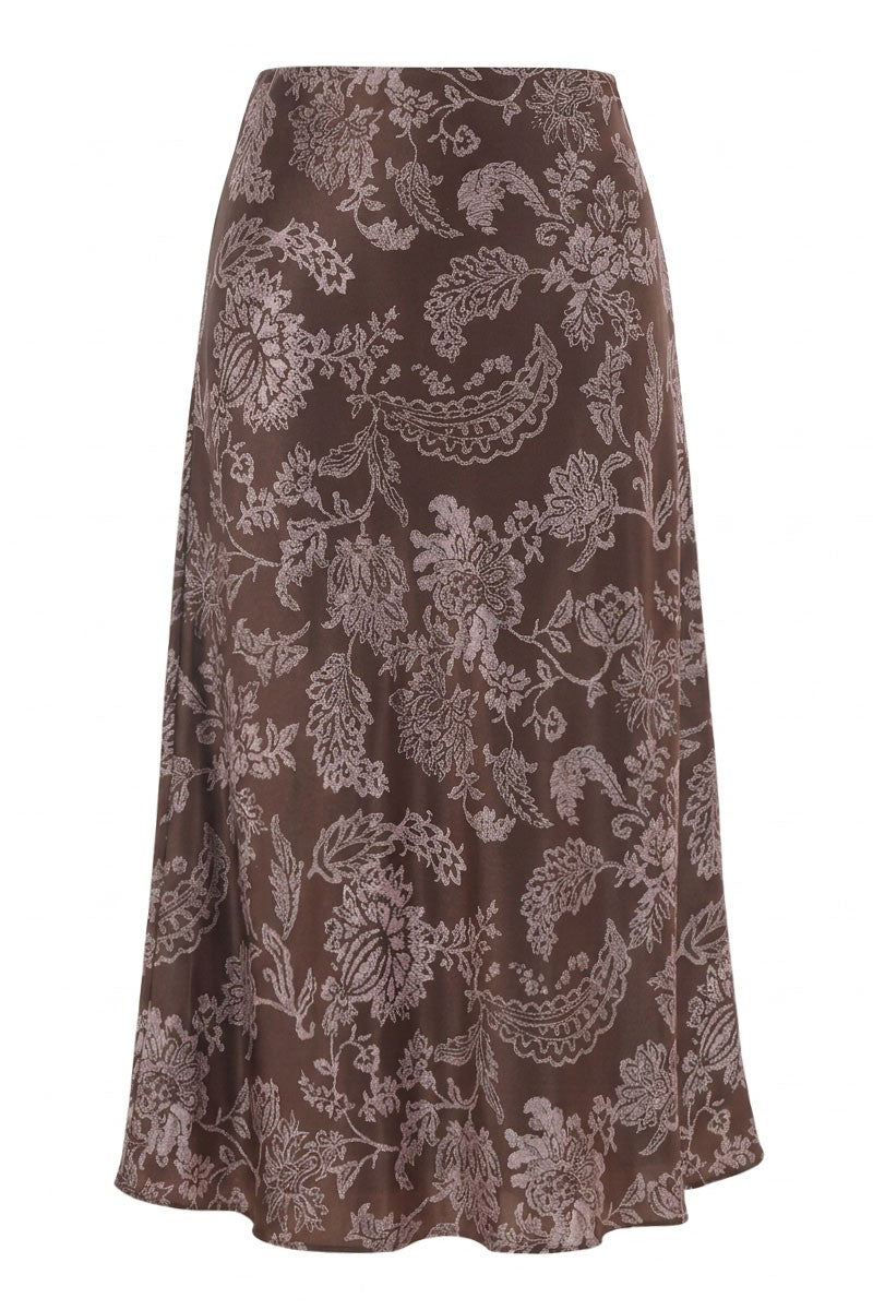 The Juliette Floral Satin Skirt in Brown/Pink