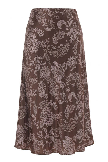 The Juliette Floral Satin Skirt in Brown/Pink