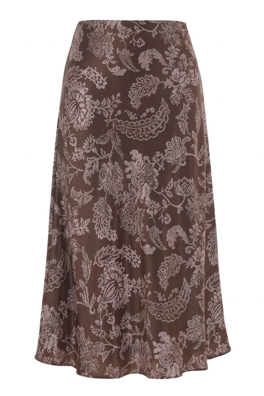 The Juliette Floral Satin Skirt in Brown/Pink