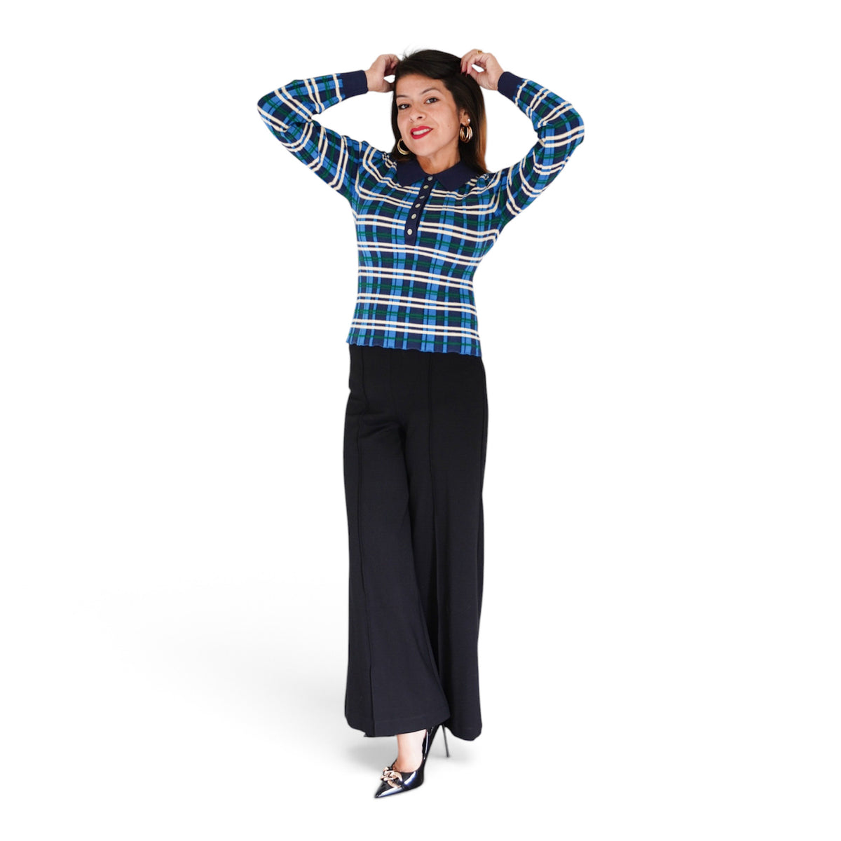 Sienna Plaid Rib Polo Top by 525 America