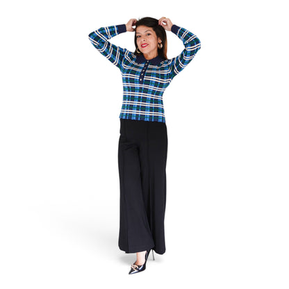 Sienna Plaid Rib Polo Top by 525 America