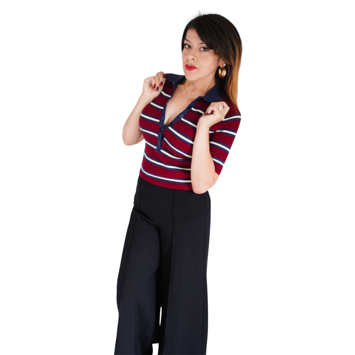 Imogen Rib Stripe Fitted Polo by 525 America
