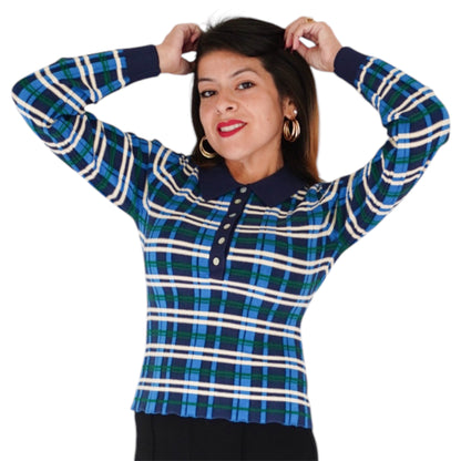 Sienna Plaid Rib Polo Top by 525 America