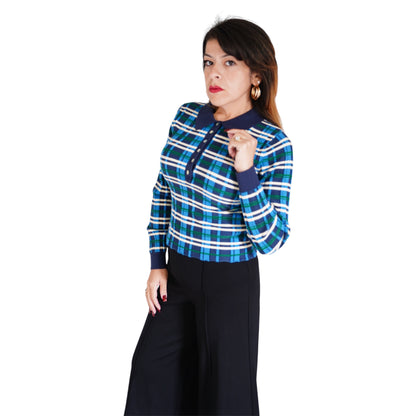 Sienna Plaid Rib Polo Top by 525 America