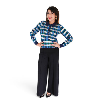 Sienna Plaid Rib Polo Top by 525 America