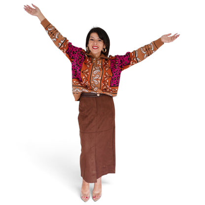 Margot Bandana Leopard Pullover in Fuchsia/ Camel