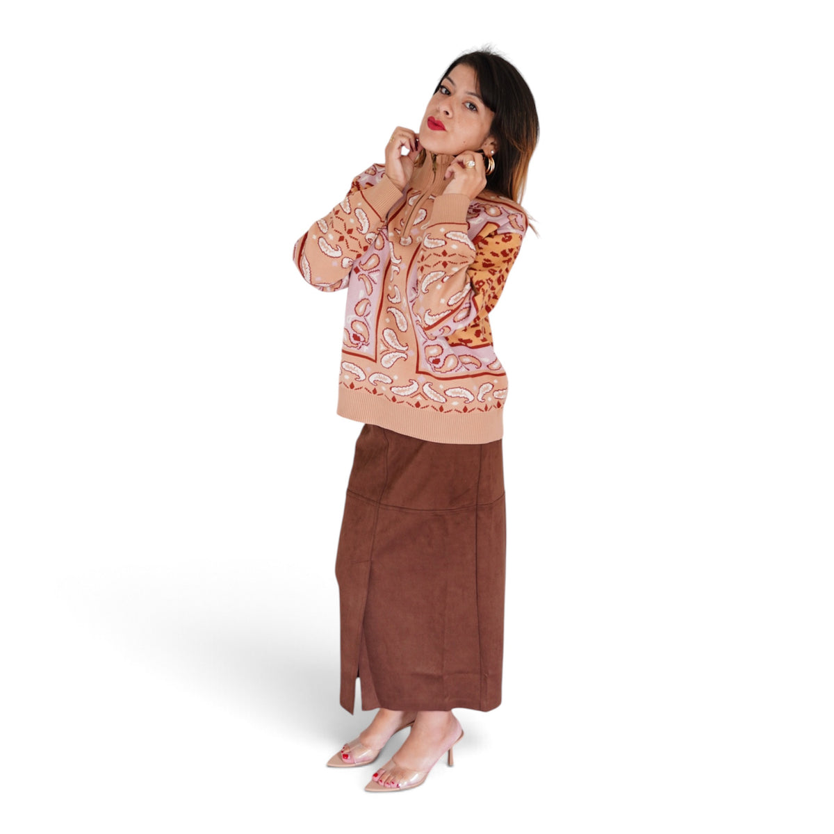 Margot Bandana Leopard Pullover in Pink/ Mocha