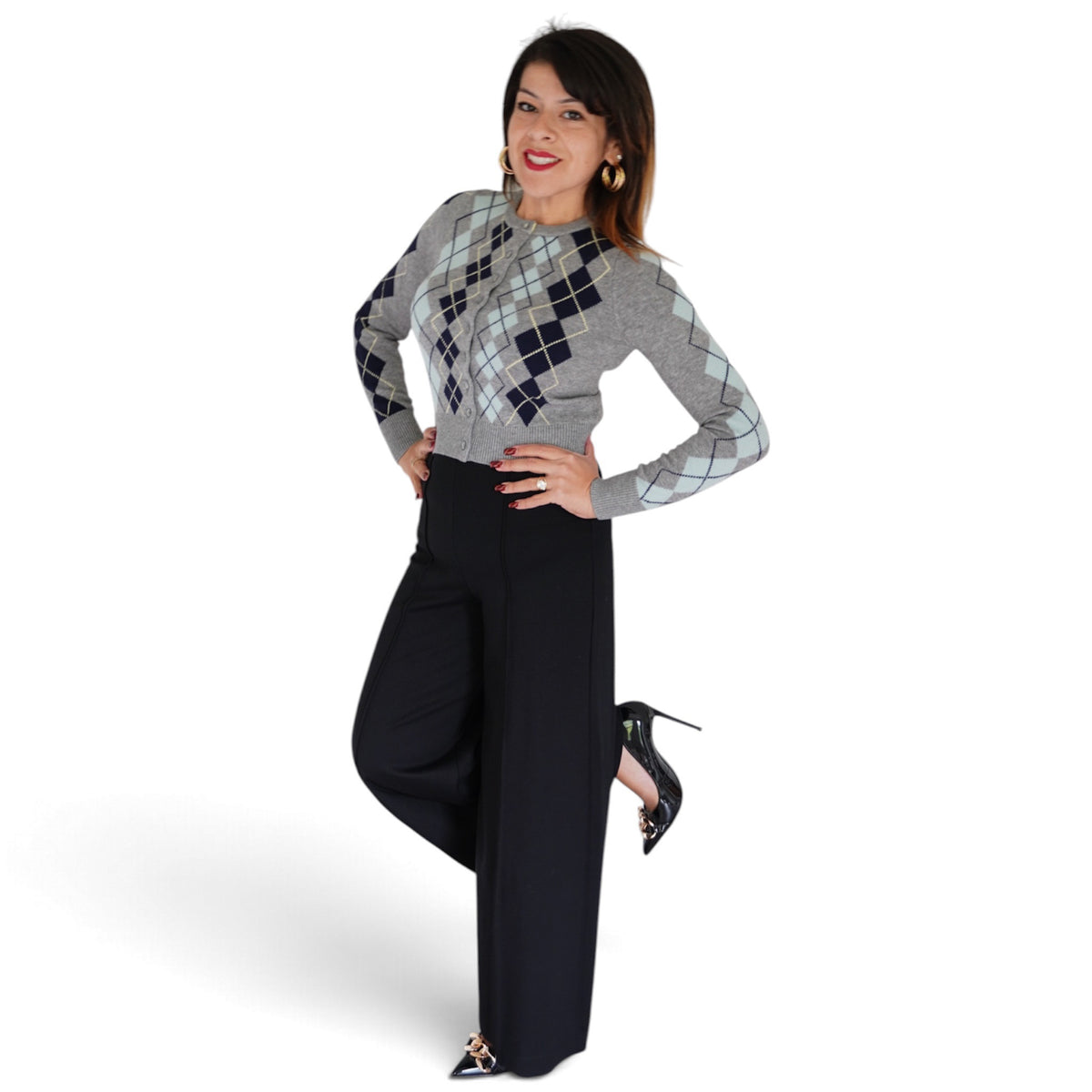 Serena Intarsia Argyle Cardigan by 525 America