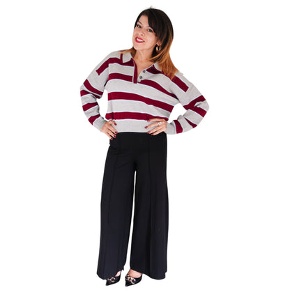 Vera Double Johnny Collar Rugby Stripe Pullover by 525 America