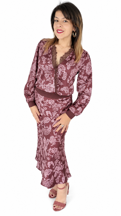 The Juliette Floral Blouse in Brown/Pink