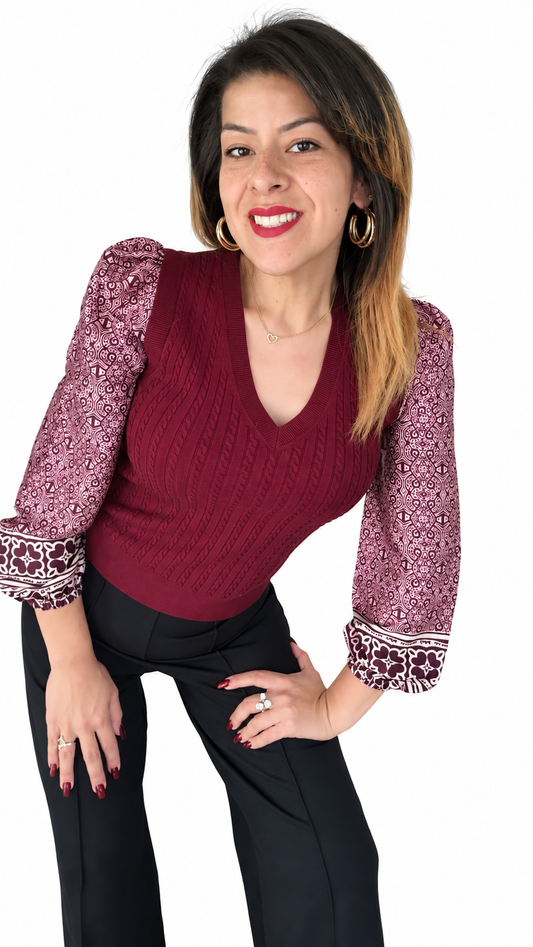 The Tessa Statement Sleeve Sweater in Purple