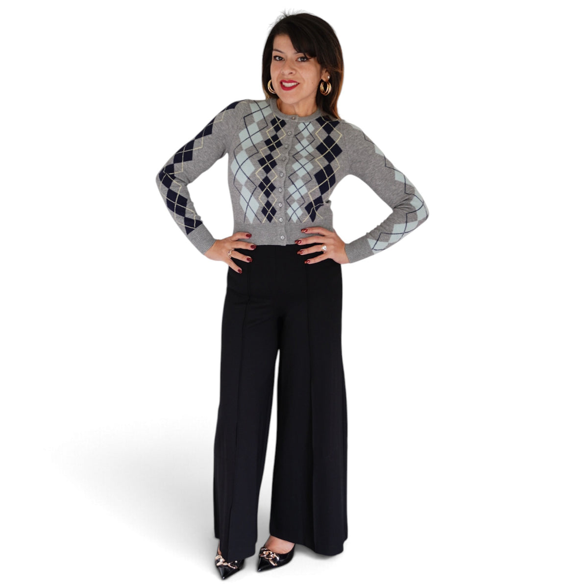 Serena Intarsia Argyle Cardigan by 525 America