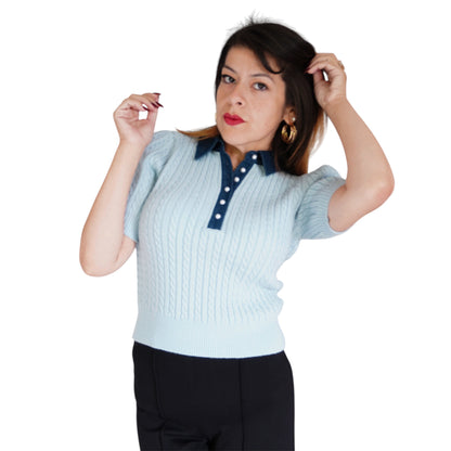 Astor Denim Mix Mini Cable Short Sleeve Pullover by 525 America
