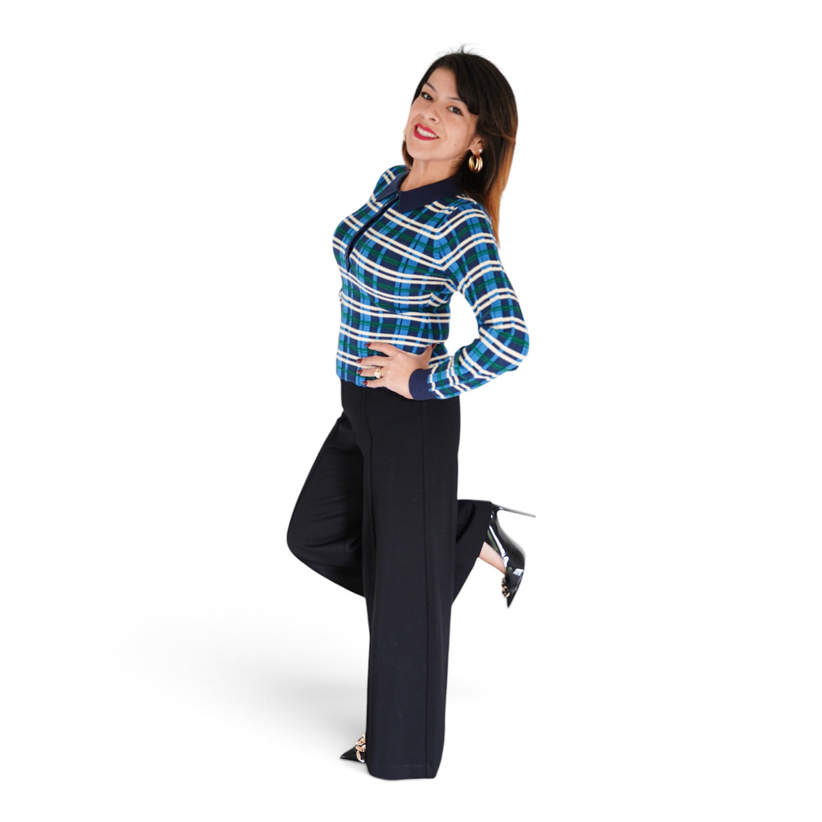 Sienna Plaid Rib Polo Top by 525 America