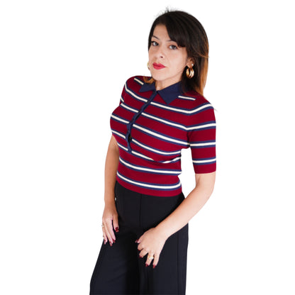 Imogen Rib Stripe Fitted Polo by 525 America