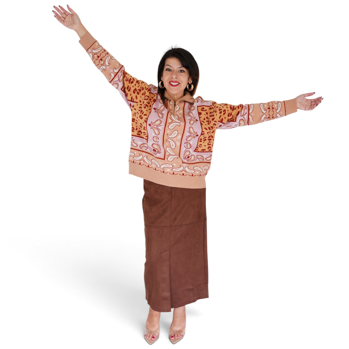 Margot Bandana Leopard Pullover in Pink/ Mocha