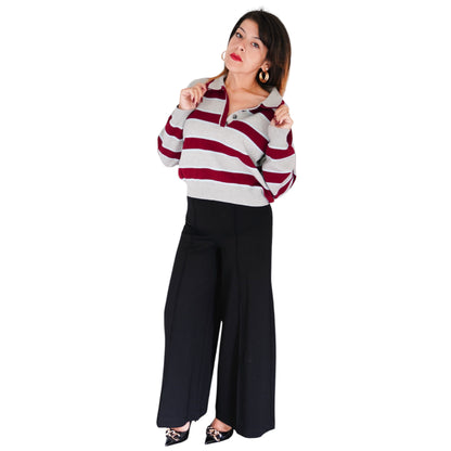 Vera Double Johnny Collar Rugby Stripe Pullover by 525 America