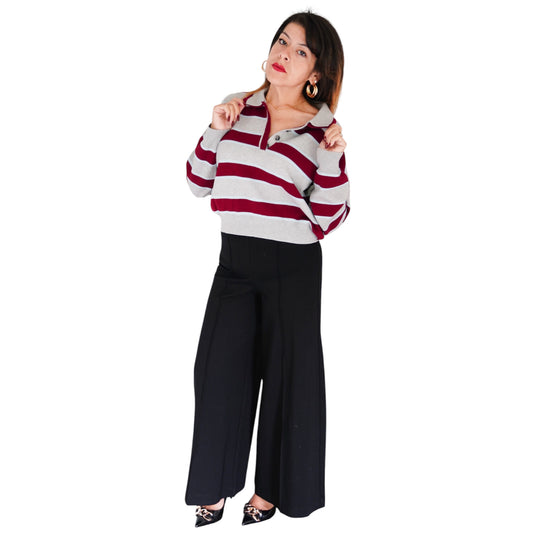 Vera Double Johnny Collar Rugby Stripe Pullover by 525 America