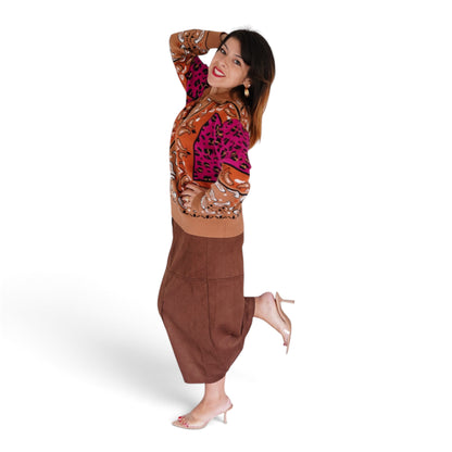 Margot Bandana Leopard Pullover in Fuchsia/ Camel