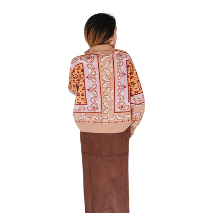 Margot Bandana Leopard Pullover in Pink/ Mocha