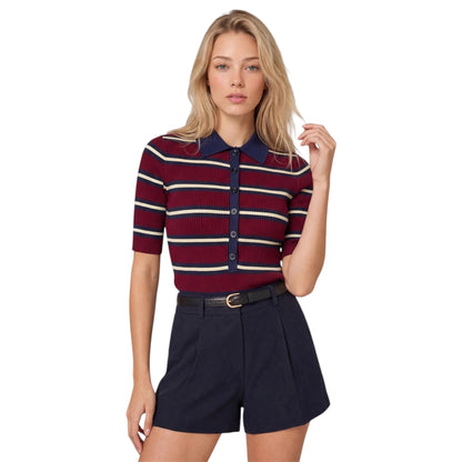 Imogen Rib Stripe Fitted Polo by 525 America