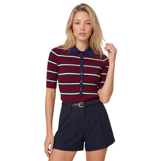 Imogen Rib Stripe Fitted Polo by 525 America